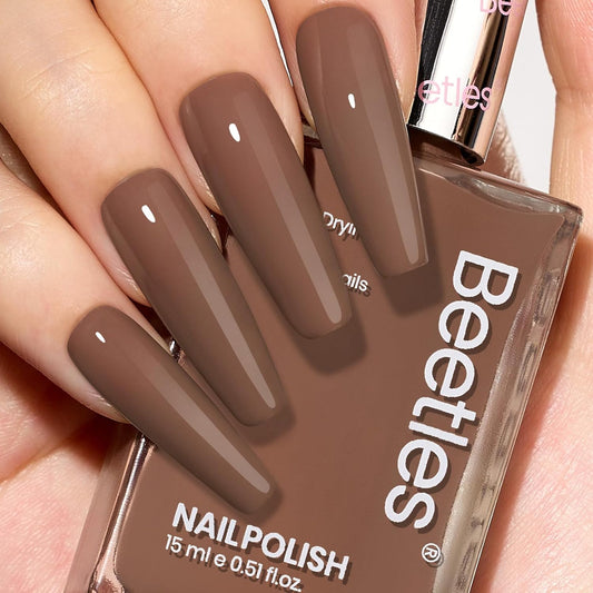 Beetles Mocha Mousse Nail Polish –No UV Needed, Air Dry –Warm Taupe Glossy Lacquer,Fast Drying, Long Lasting, Elegant Neutral Color At-Home DIY & Salon | alldaygood beauty