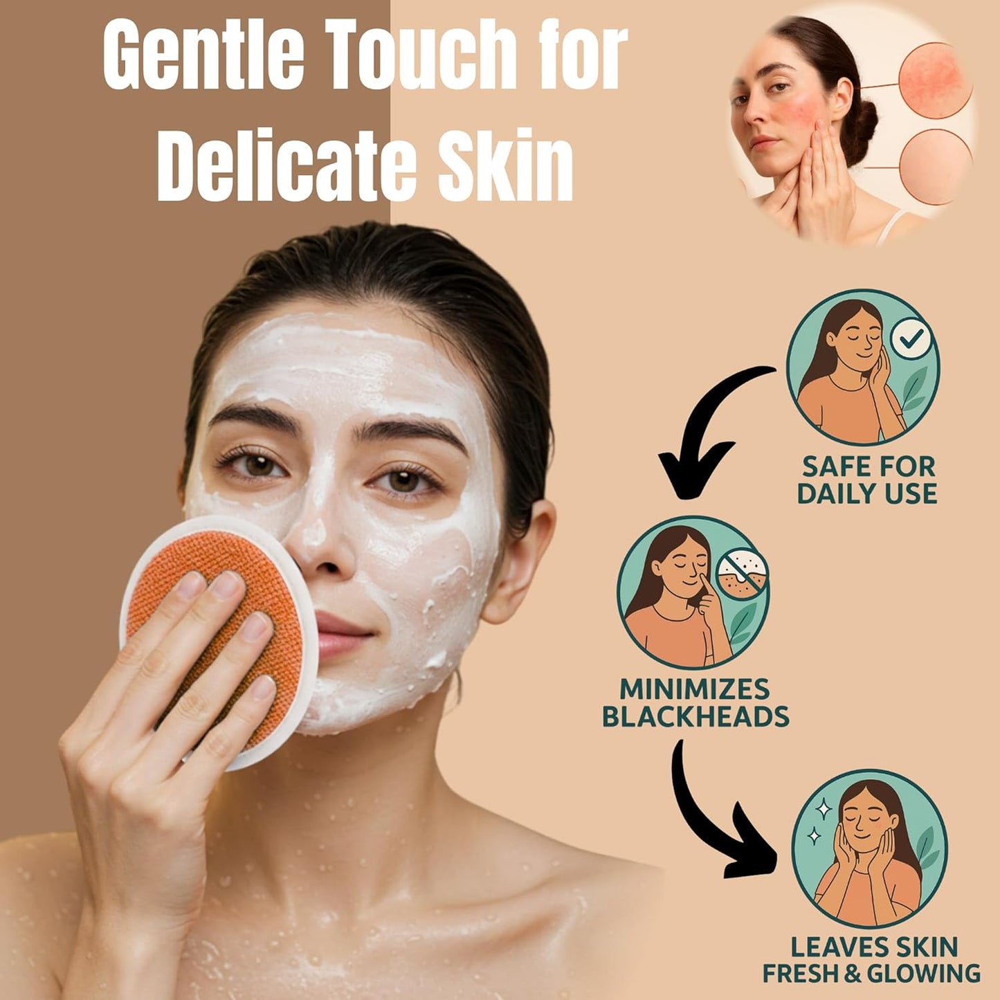 Exfoliating Glove Set (Original) – 3 Pieces Moroccan Hammam Scrub Mitts for Face, Body & Back – Deep Skin Cleansing & Dead Skin Removal – Reusable Spa Exfoliator – Assorted Colors (ORANGE)