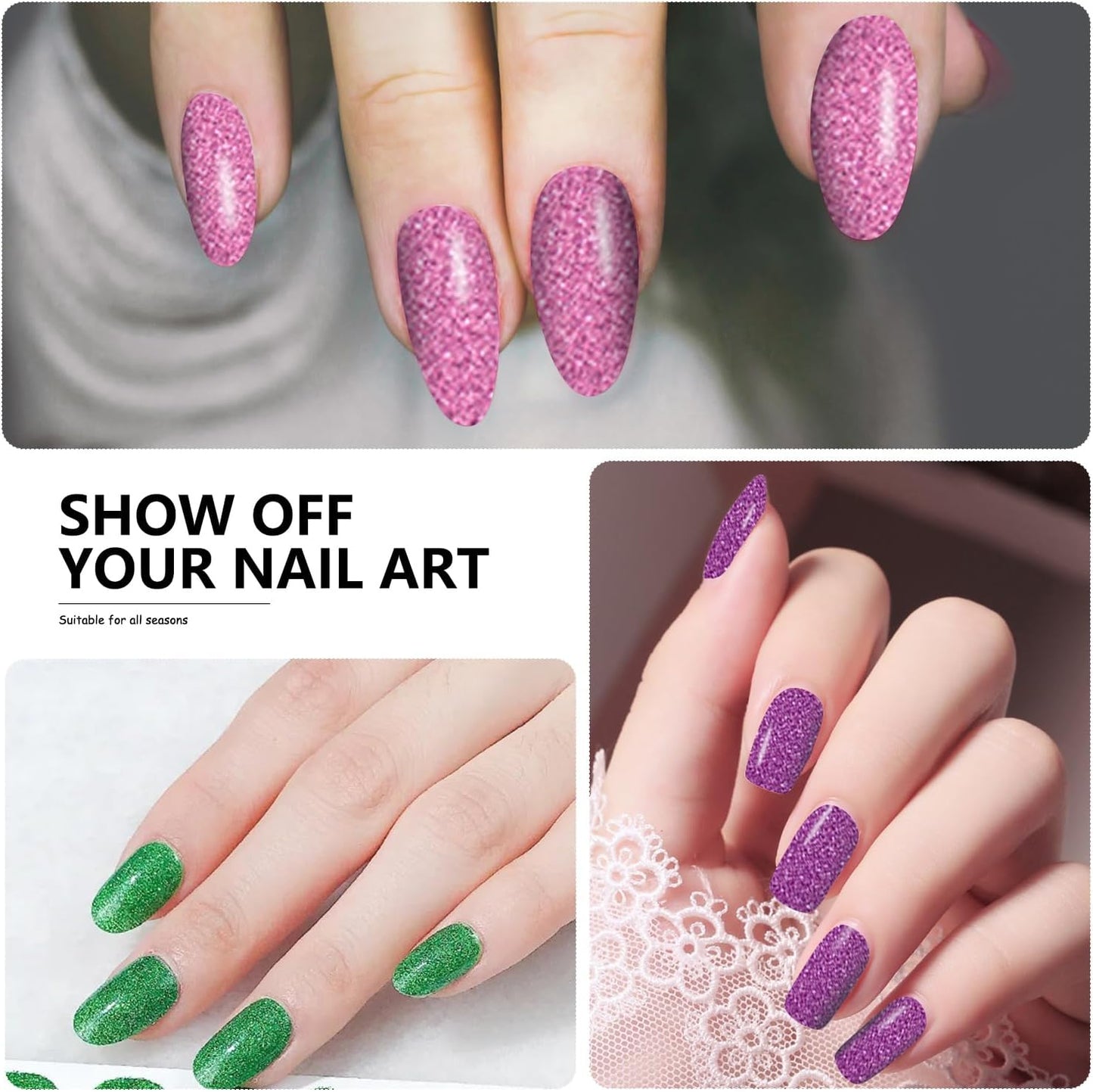 SILPECWEE 16 Sheets Bright Color Nail Polish Stickers Full Nail Wraps Glitter Mermaid Color Gel Strips Self Adhesive Nail Polish Strips Fingernail Sticker Nails for Women with File