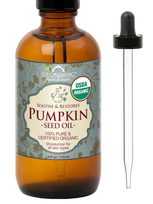 US Organic Pumpkin Seed Oil, USDA Certified Organic,100% Pure & Natural, Cold Pressed Virgin, Unrefined in Amber Glass Bottle w/Glass Eyedropper for Easy Application (Large (4 oz, 115 ml)) | alldaygood beauty
