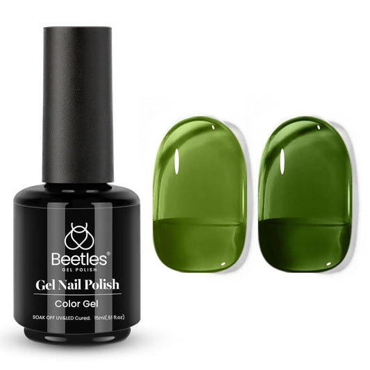 Beetles Green Gel Nail Polish - 15ml Olive Green Natural Jelly Gel Polish Fall Color Sheer Translucent Effect Soak Off UV Nail Art DIY Manicure Gift for Women | alldaygood beauty