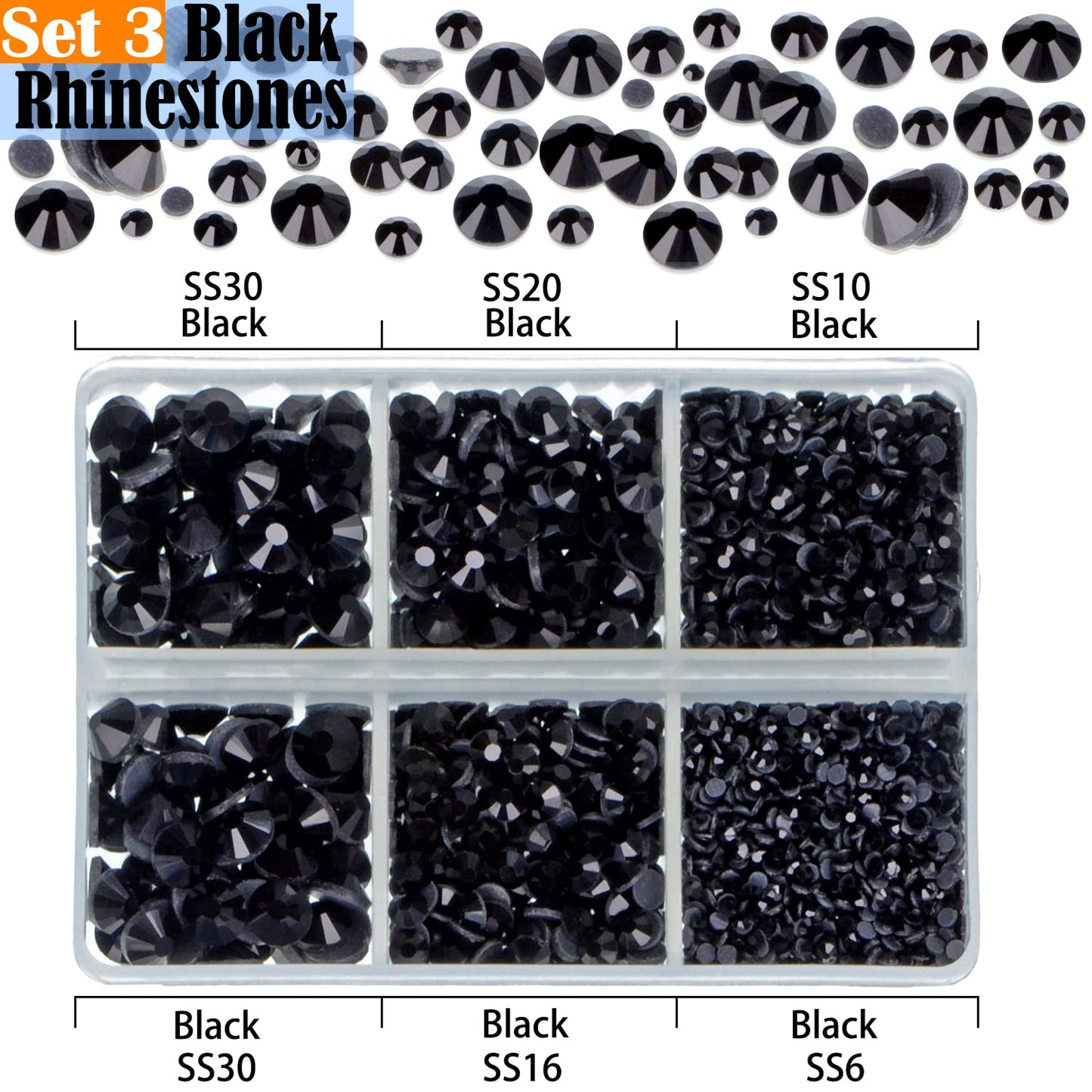 LPBeads 10000pcs Hotfix Rhinestones Flatback Glass Crystal Clear Black and 12 Mixed Color Rhinestone with Tweezers and Picking Pen for Crafts Clothes Nail Art