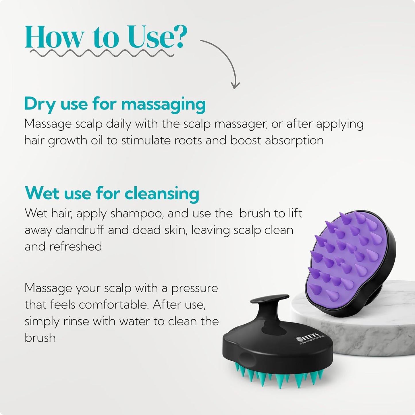 HEETA Hair Scalp Massager Shampoo Brush 2 Pack, Soft Silicone Bristles to Remove Dandruff, Waterproof Hair Scrubber for Both Wet Dry Hair, Suitable for Men & Women (Turquoise & Purple)