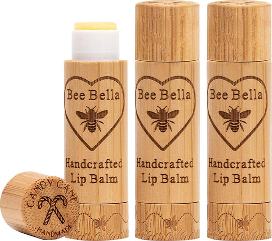 Bee Bella Lip Balm, Candy Cane, 3 Pack - Hydrating, Moisturizing Lip Care, 100% Natural, Original Organic Beeswax with Vitamin E, Handmade in USA