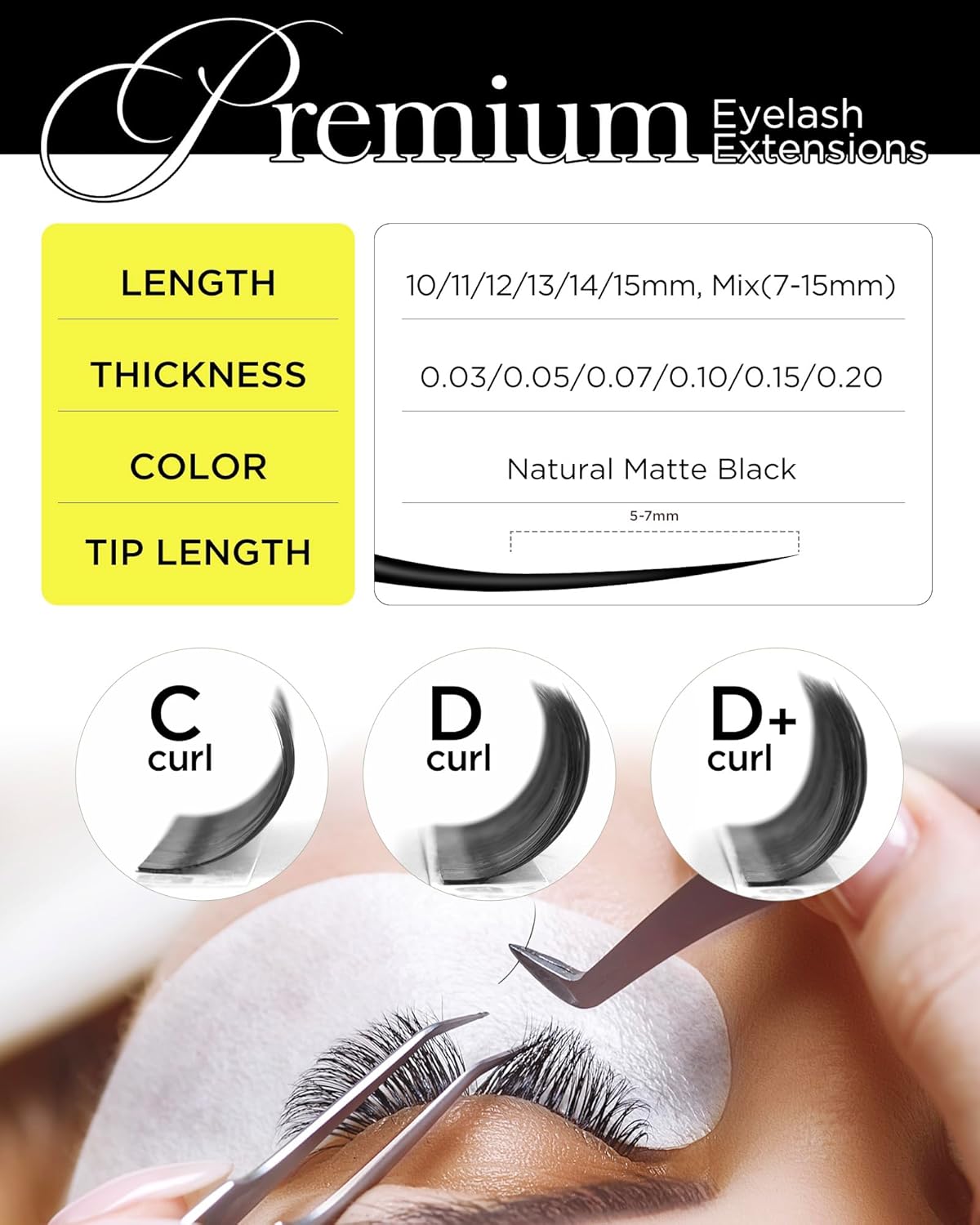 BEYELIAN Eyelash Extension 0.05 D Curl 10mm Tray Easy Fan Lash Extensions Volume Lashes Professional Use Natural Matte Black Professional Salon Use (0.05 D 10mm)