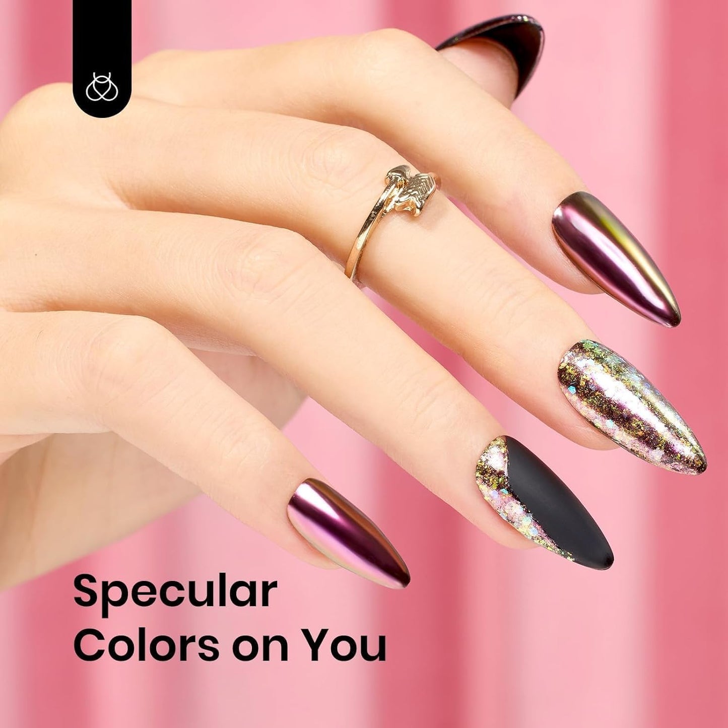 Beetles Chrome Nail Powder 8 Colors Mirror Effect Aurora Iridescent Pearlescent Holographic Manicure Nail Art Decoration Glitter, 1g or 0.5g/Jar for Women