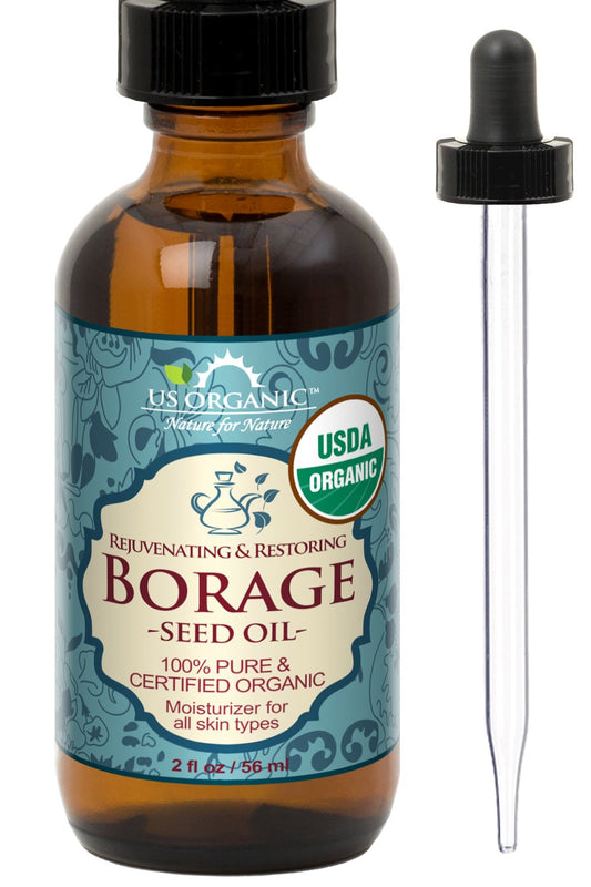 US Organic Borage seed Oil (18% GLA), USDA Certified Organic, 100% Pure & Natural, Cold Pressed, aka Starflower oil, in Amber Glass Bottle w/Eye dropper for Easy Application (2 oz (56 ml)) | alldaygood beauty