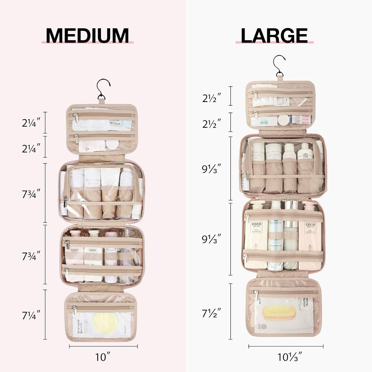 BAGSMART Toiletry Bag Hanging Travel Makeup Organizer with TSA Approved Transparent Cosmetic Bag Makeup Bag for Full Sized Toiletries, Medium-Pink