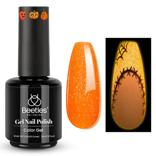 Beetles Halloween Gel Nail Polish – Luminous Orange Glow in the Dark Gel Polish, Soak Off Uv LED Nail Lamp Halloween Nail Art Manicure Salon DIY Home 0.5Oz | alldaygood beauty