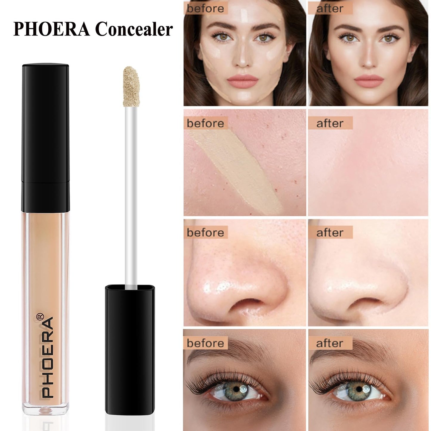 PHOERA Foundation Full Coverage,PHOERA Concealer Lightweight Full Coverage,PHOERA Makeup Long Lasting Wrinkles Matte Natural Finish for a Flawless Complexion(102 Nude+102#NEUTRAL)
