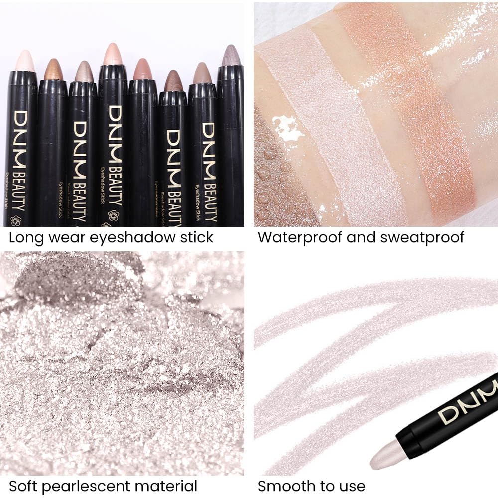 evpct 2Pcs Cream Eyeshadow Brightener Sticks Set for Eyes Waterproof, Champagne Shimmer & Pearl Shimmer Matte Metallic Eye shadow Stick Pencil Pen Bulk sombras en crema para ojos 17 +18