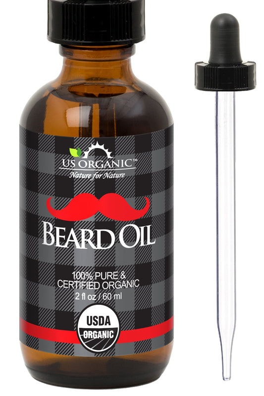 US Organic Beard Oil, 100% Pure, USDA Certified, Softens, shine, moisturizes, Amber Glass Bottle with Eye Dropper, 2 Ounce | alldaygood beauty