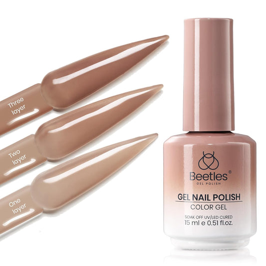 Beetles Brown Jelly Gel Nail Polish - 15ML Soft Brew Natural Nude Brown Gel Polish Sheer Fall Gel Polish Nail Concealer Soak Off UV French Nail Art Manicure Gift for Women | alldaygood beauty