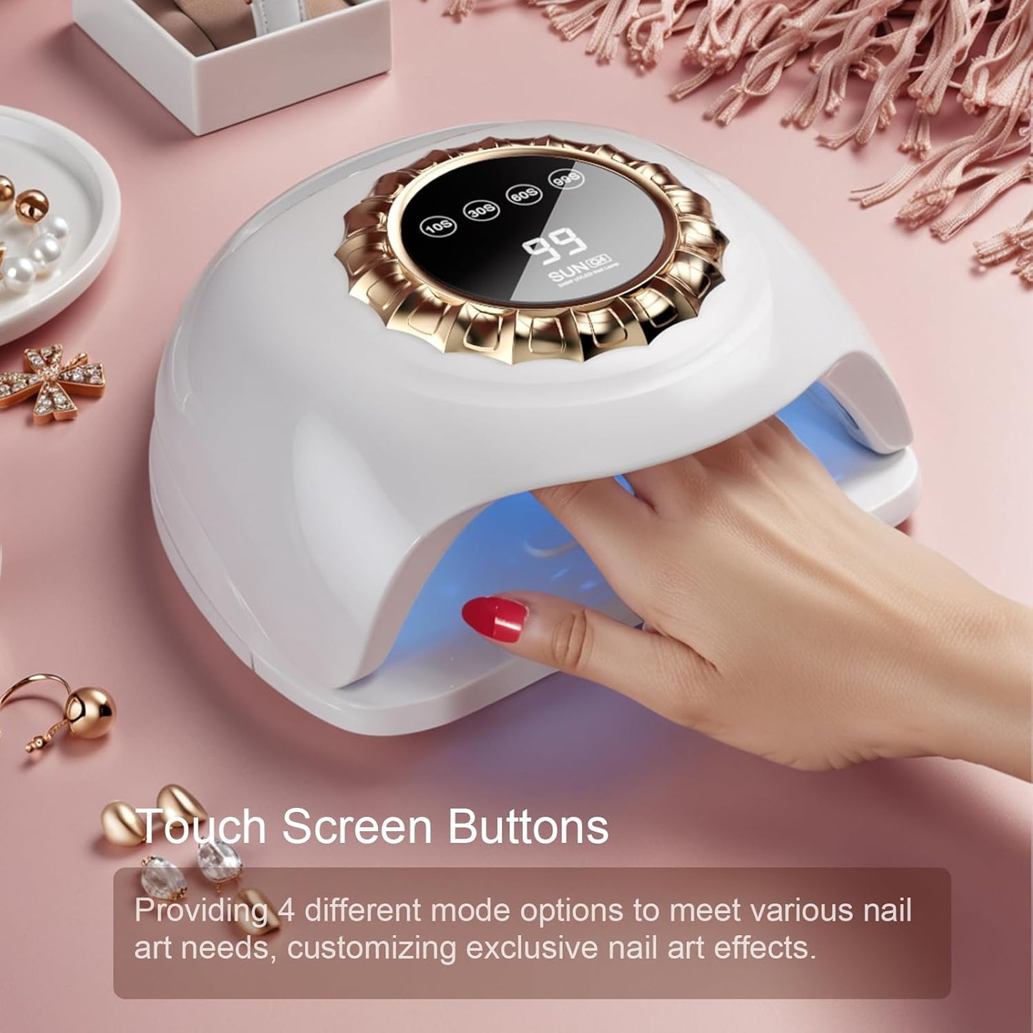 Professional White LED Nail Lamp – Smart Gel Nail Dryer with Touch Timer, Dual-Light Beads & Removable Base – Sleek UV Lamp for Salon & Home Use