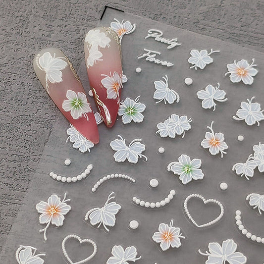 5D Embossed Flower Nail Stickers for Nail Art Floral Nail Art Stickers Self-Adhesive Nail Decals for Women Nail Supplies Design Sticker(1, Flower) | alldaygood beauty