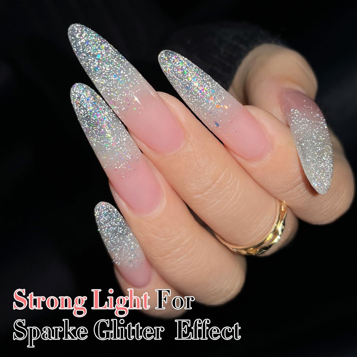 Double Rhythm Glitter Gel Polish 0.5 Oz Clear Shimmer Reflective Color 15ML Gel Polish Salon DIY at Home (Rainbow Silver-B1135)