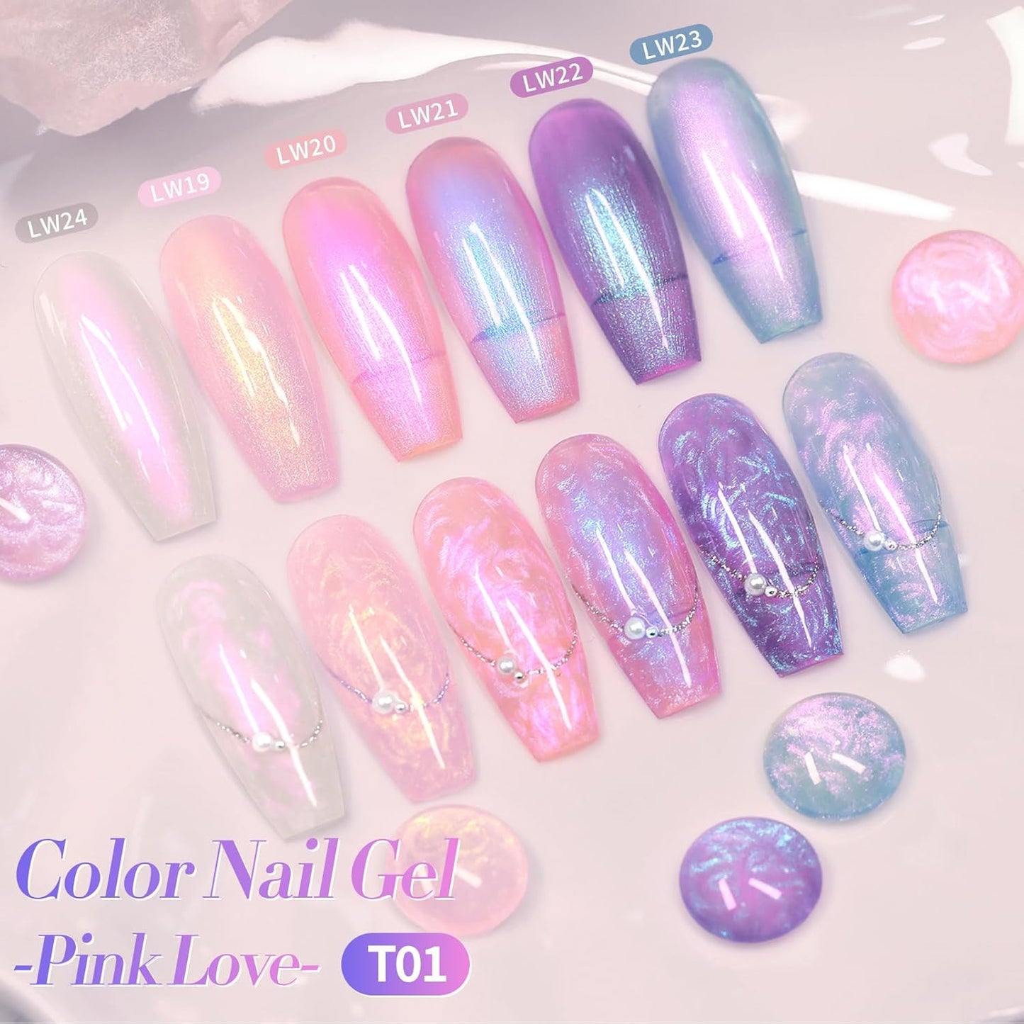 Born Pretty Pearl Gel Nail Polish, 6 Colors Pearl Pink White Purple Shimmer Mermaid Gel Polish Nail Drawing Glitter Polish Soak Off Led Swirl Shell Thread Effect DIY Manicure Gift for Women