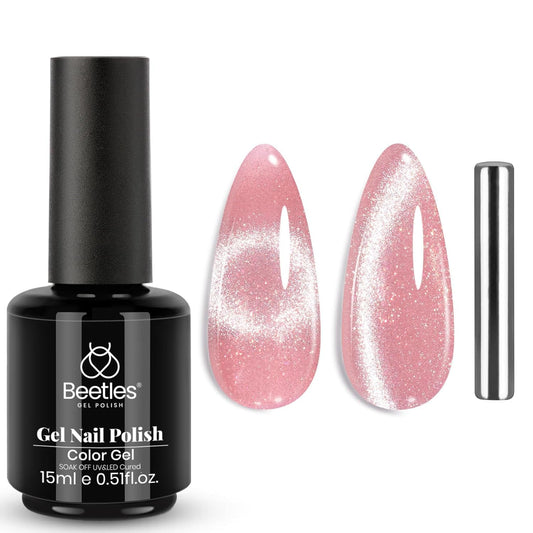 Beetles Pink Cat Eye Gel Nail Polish - 15ML Summer Light Pink Cat Eye Glitter Shimmer Gel Polish with Magnet Soak Off UV Soft Afternoon Collection Nail Art Design Manicure Gifts for Women | alldaygood beauty