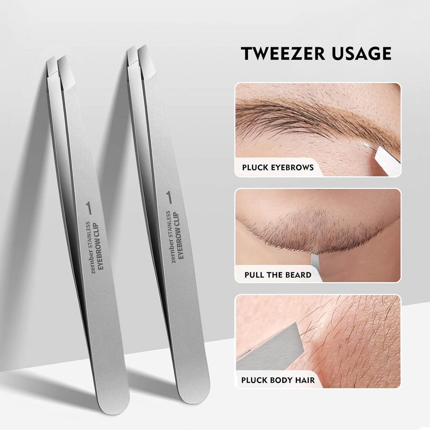 Tweezers Set - Professional Stainless Steel Slant Tweezers, Precision Tweezers Set for Shaping Eyebrows, Great Beauty Tools for Facial Hair, Ingrown Hair, Blackhead Removal(2Pcs Slant Tweezer)