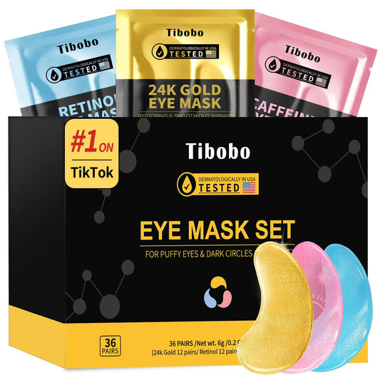 Under Eye Patches(36 Pairs), 24K Gold, Caffeine, Retinol Eye Masks for Puffy Eyes, Wrinkles, Dark Circles, Undereye Bags Treatment - Restoring & Awakening & Moisturizer Skin care Gift for Women | alldaygood beauty