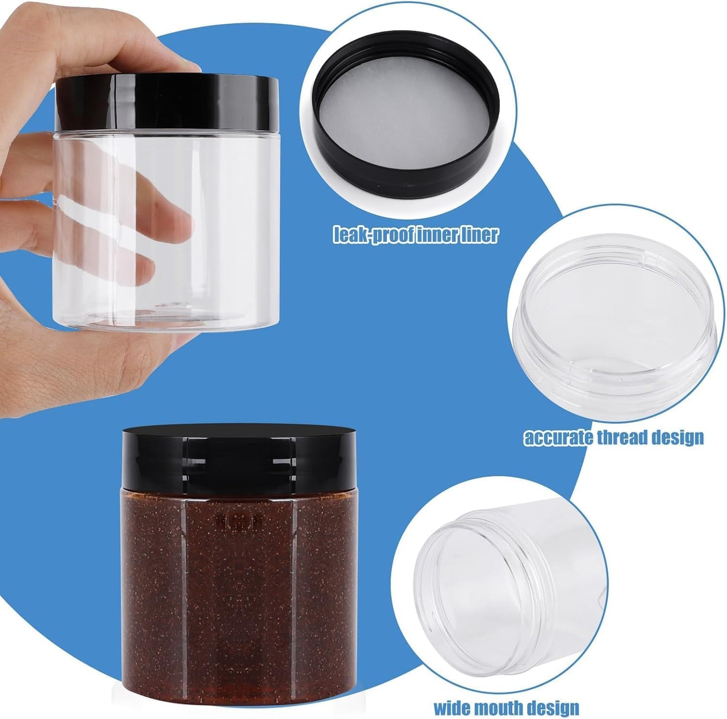 60 Pack 4 Oz Plastic Containers with Lids, OBKJJ Clear Travel Size Leak Proof Makeup Travel Containers BPA Free Cosmetic Slime Jars for Lotion, Cream, Body Butter, Makeup, Ointments (60)