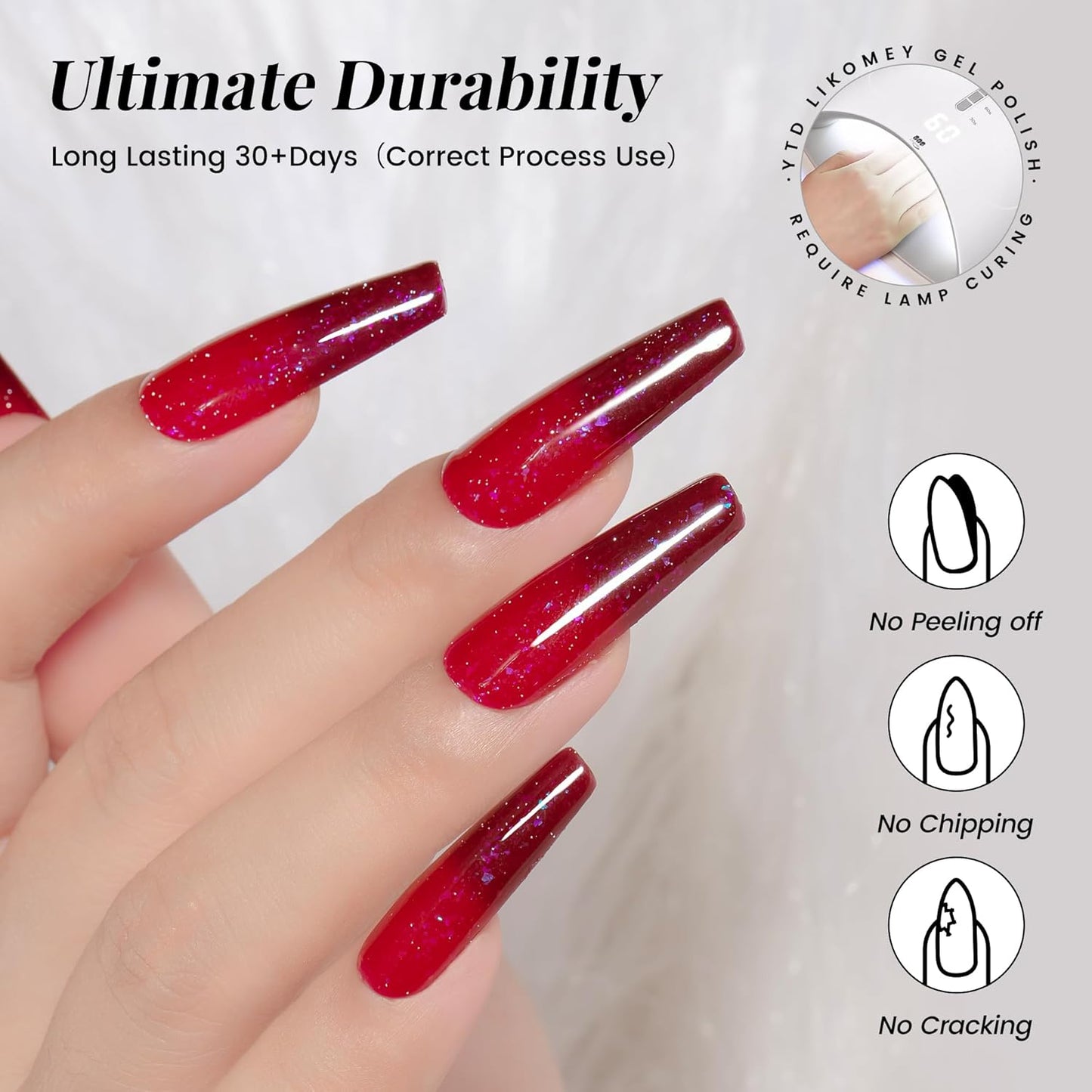 YTD Likomey Color Changing Gel Nail Polish,15ml Red To Burgundy Shimmer Brocade Glitter Mood Temperature Change Colors Iridescent Flakes,Ombre Thermal Fall Winter UV Varnish,WB350