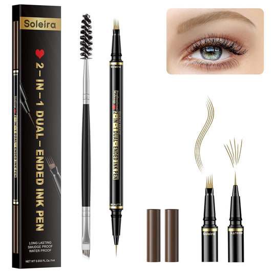 Waterproof Eyebrow Pencil with 4 Tip Microblading Pen and Dual-ended Brush, for Natural-Looking Brows, Long-Lasting, Blonde