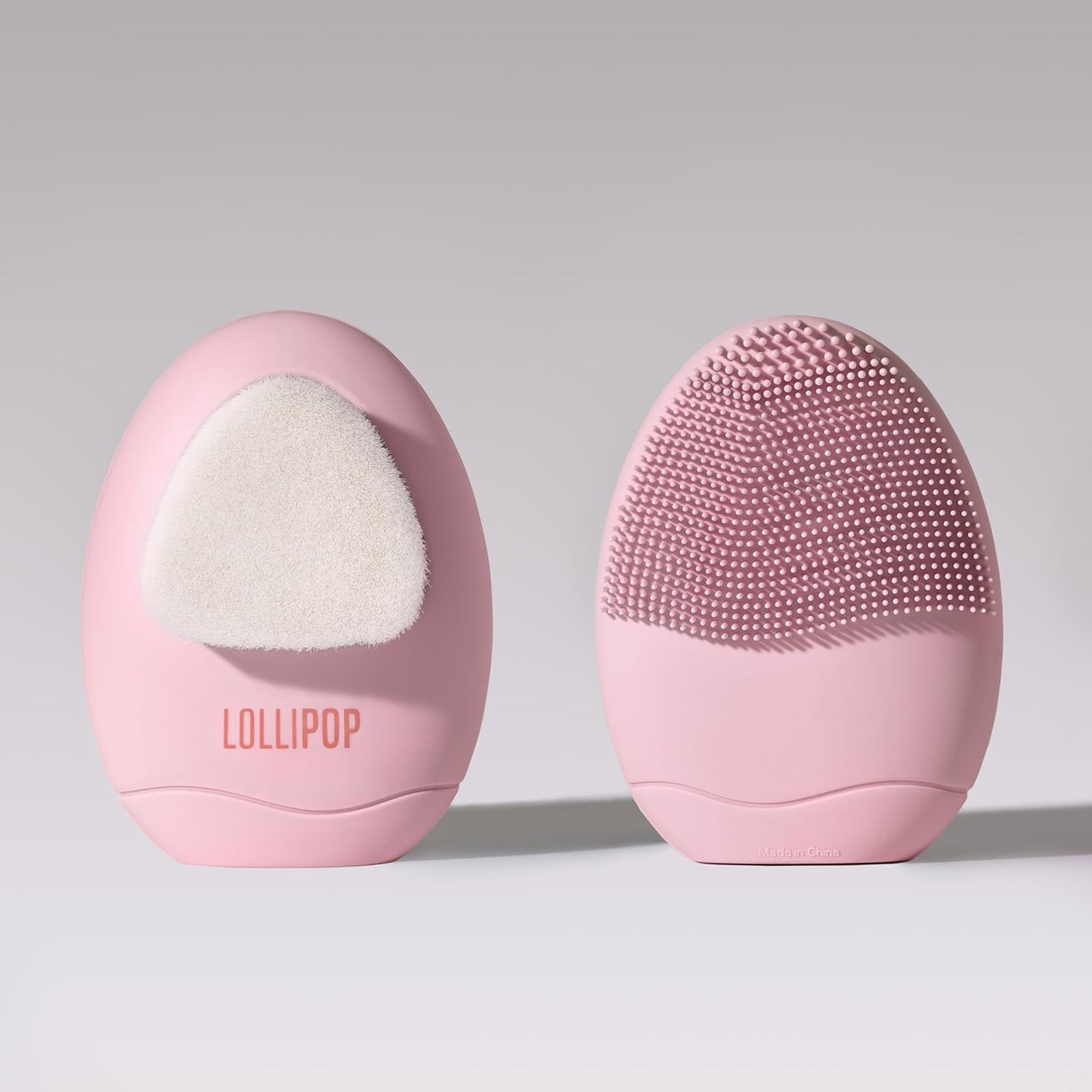 LOLLIPOP Dual-Sided Facial Cleansing Brush | Palm Size Silicone Face Exfoliator and Soft Fiber Cleanser | Manual Face Scrubber for Pores, Makeup Removal, Blackhead and Skincare Routine, Bubblegum