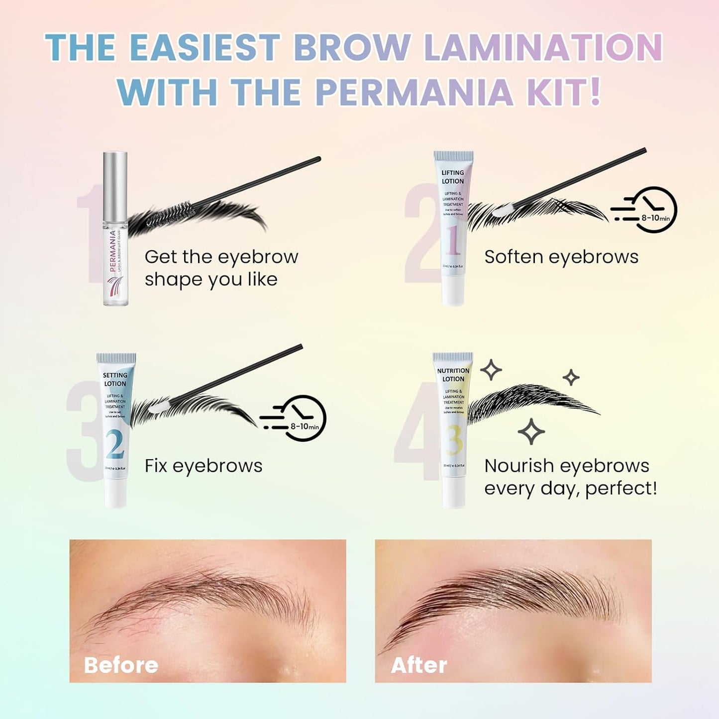 PERMANIA Brow Lamination Kit, Tube Design Instant Perm for Fuller & Thicker Eyebrows Salon Result lasts 4 weeks