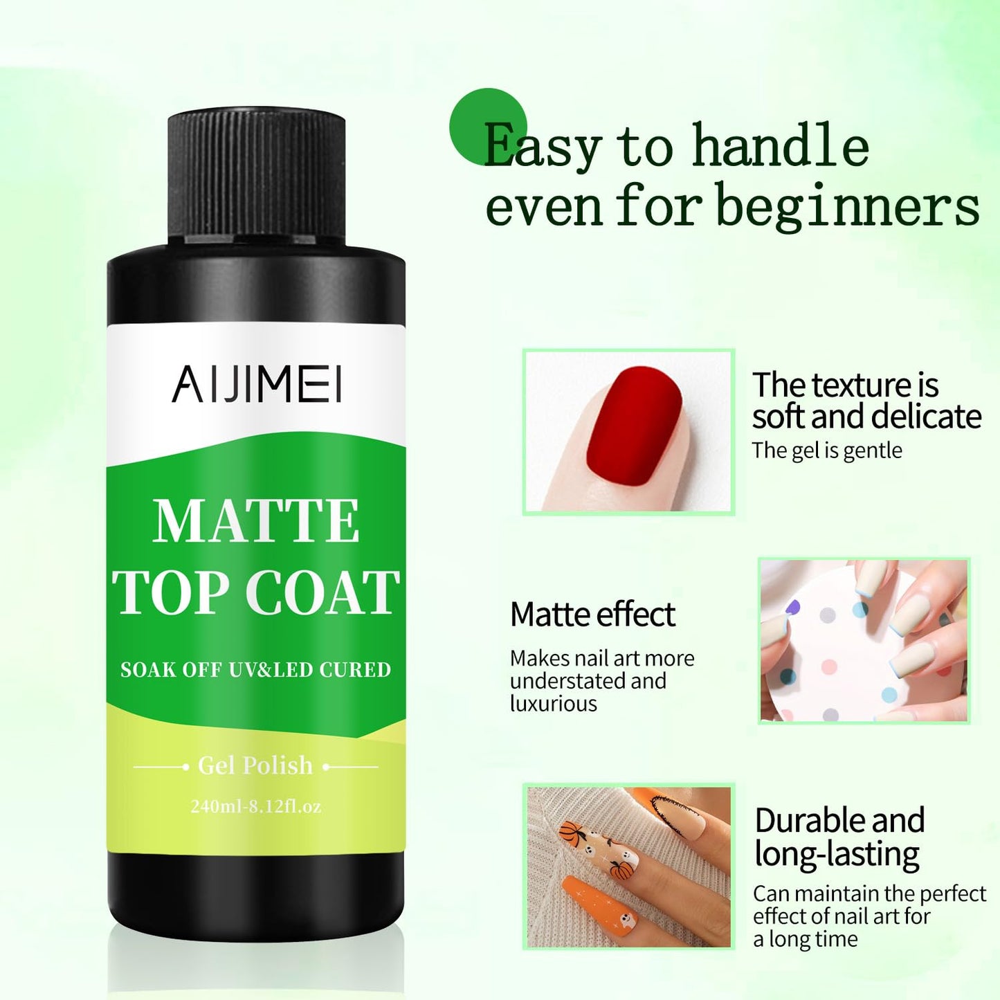 AIJIMEI Elegant Satin Matte Top Coat for Nails Finish Nail Polish Matte Nail Top Coat, Long-Lasting Nail Polish Matte Top Coat & Quick-Dry Top Coat Satin Matte TopCoat 8 Fl Oz