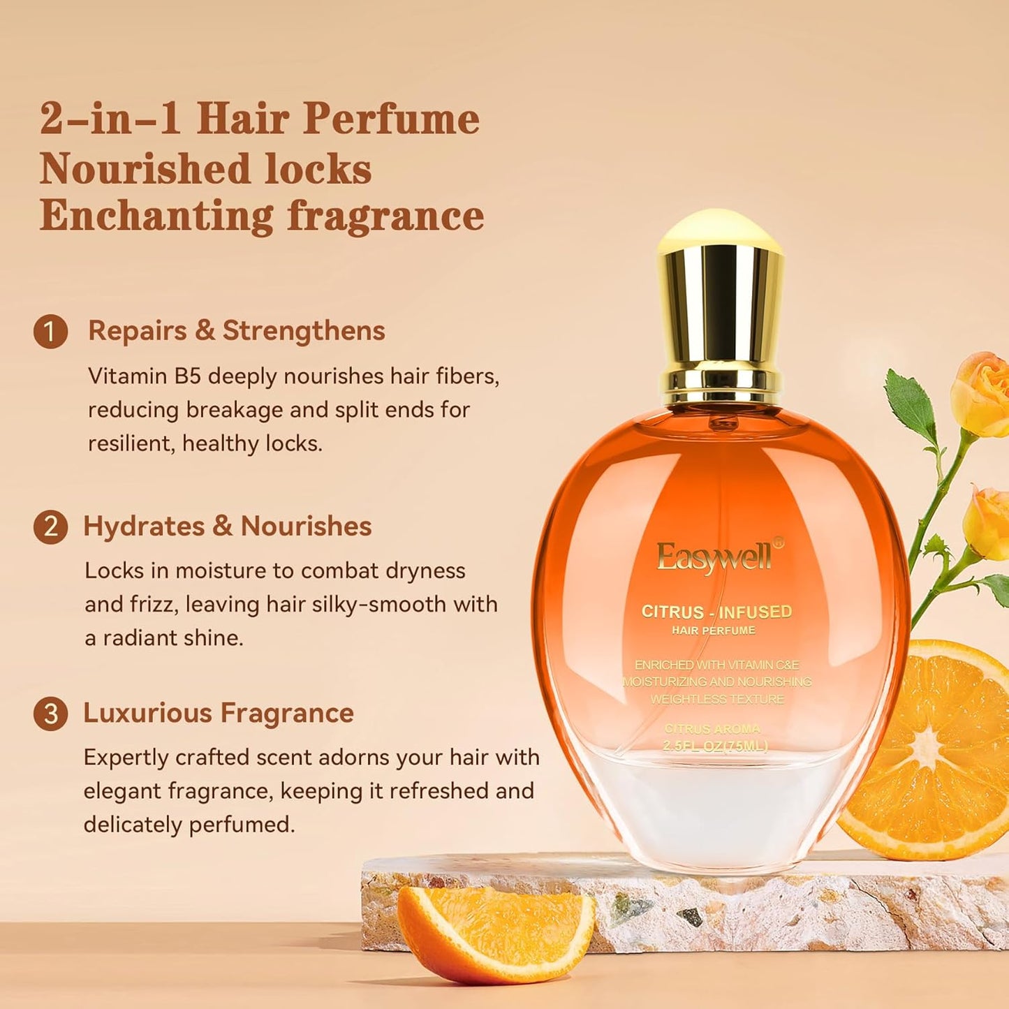 Leave In Conditioner Spray, Hair Perfume for Women, Hair Spray Women with Vitamin B5, Moisturizing & Nourishing Damaged Hair, Daily Hair Repair Mist, Citrus, 2.5 Fl Oz