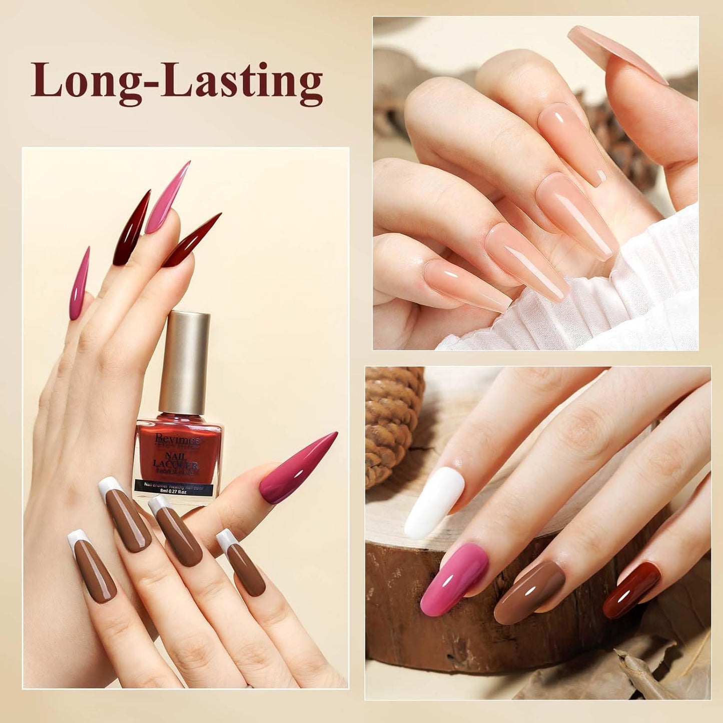 Vegan Nail Polish Set: Air Quick Dry Nail Lacquer Milky White, Nude, Brown 6 Regular Colors Nail Art Polish Non Gel Fast Drying Fingernail Polish Bulk DIY Salon Gift For Women