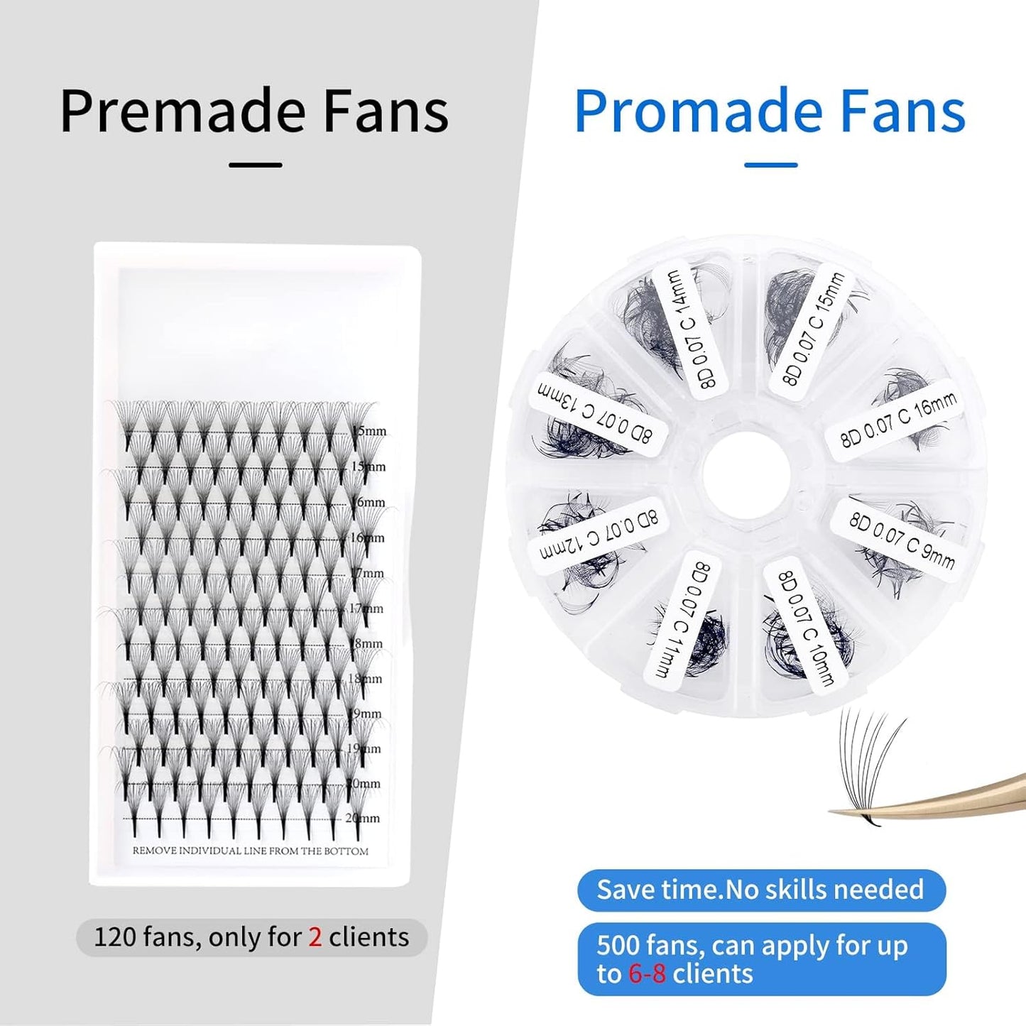 Premade Fans for Lash Extension: 8P, Wendy, Handmade Fans, Pre-made, For Lash-Artists, D, 9-16mm