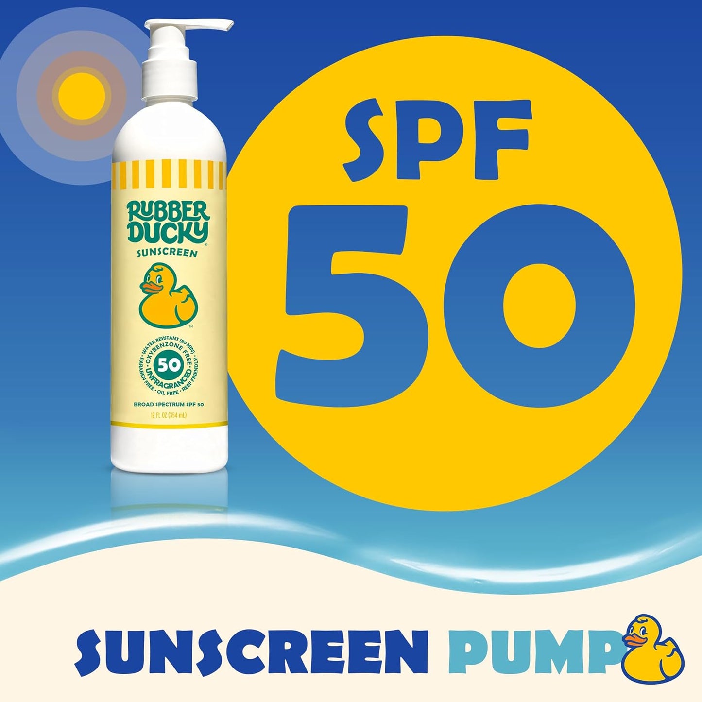 Rubber Ducky | Pump Sunscreen with SPF 50, Vitamin E Sunscreen for Face and Body | Broad Spectrum Lotion | SPF 50 Sunscreen with Pump Alternative for Moisturizing Sunblock (12oz Sunscreen Pump Bottle)