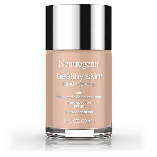 Neutrogena Healthy Skin Liquid Makeup Foundation, Broad Spectrum SPF 20 Sunscreen, Lightweight & Flawless Coverage Foundation with Antioxidant Vitamin E & Feverfew, 90 Warm Beige, 1 fl. oz | alldaygood beauty