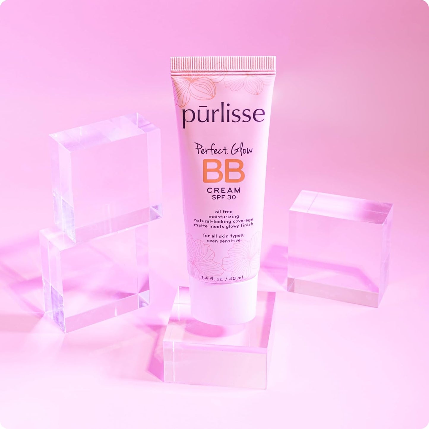 pūrlisse Perfect Glow BB Cream with SPF 30 - Matte Meets Dewy Finish - Enriched with Goji & Hawthorn Berry to Help Improve Skin Texture & Radiance - Light Medium (1.4 oz)