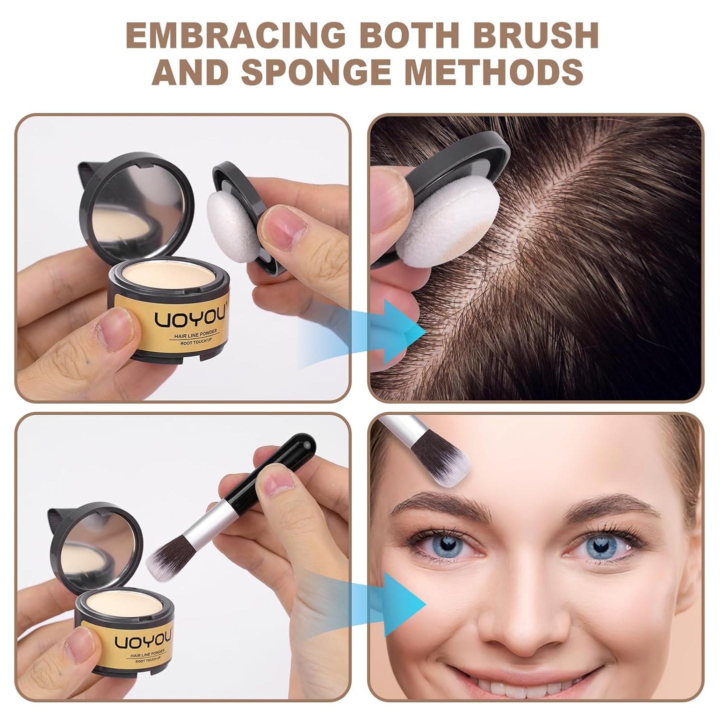 Root Touch Up Powder Instantly Conceals Hair Loss, Gray Root Cover Up Powder, Water & Sweat Resistant Hair Powder for Thinning Hair Men & Women, Includes Brush (Light Brown, 4g Bottle with Brush)