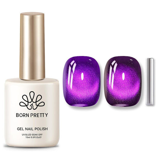 BORN PRETTY Cat Magnetic Eye Gel Nail Polish,Blackish Purple Jelly Glass Magnetic Gel Polish,Glitter Soak Off Nail Art Salon Manicure Home Gift 15ml | alldaygood beauty