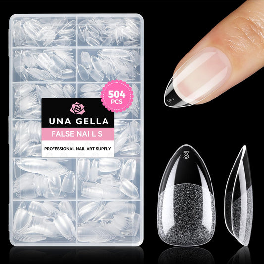 UNA GELLA Short Almond Nail Tips: 504PCS Short Fake Nails Soft Press On Gel Nail Tips Pre Shaped Almond Shape Home Nail Extension Full Cover, 12 Sizes Acrylic Gelly Tips | alldaygood beauty