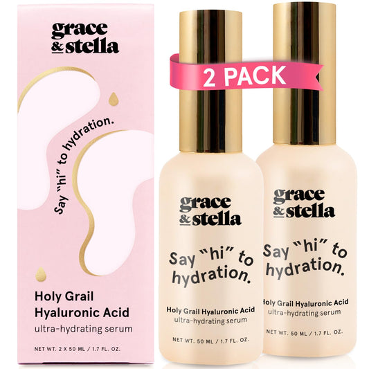 grace & stella Award Winning Hyaluronic Acid Face Serum (50ml/1.7 fl oz) Removes Fine Lines & Wrinkles, Hydrating Hyaluronic Acid Serum for Face, Acido Hialuronico for Women - Vegan Skincare (2-Pack) | alldaygood beauty