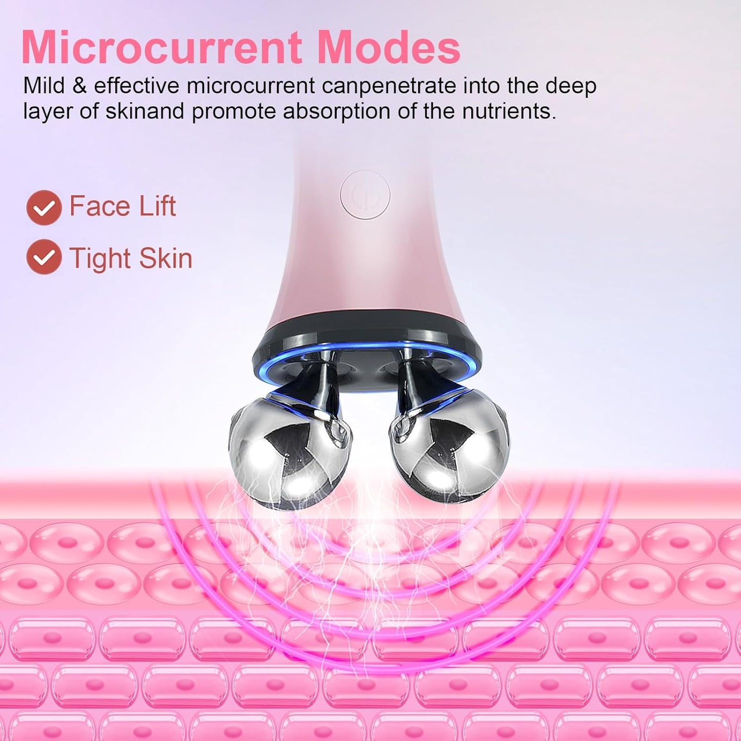Microcurrent Facial Device, Face Massager Electric Face Lifting, Microcurrent Facial Device for Face and Neck, Best Present for Mother and Companion, Handheld Skin Care Face Toning Device(Pink)
