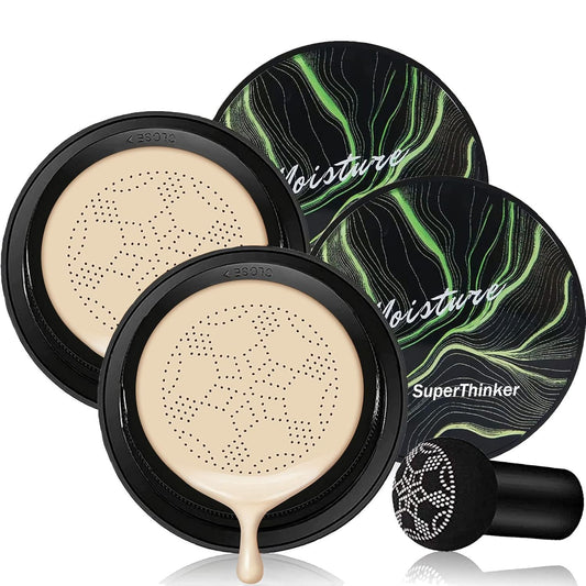 Mushroom Head Air Cushion CC Cream, BB Cream Face Makeup Foundation for Mature Skin Moisturizing Concealer Brighten Long-Lasting, Even Skin Tone for All Skin Types (2PCS Ivory) | alldaygood beauty