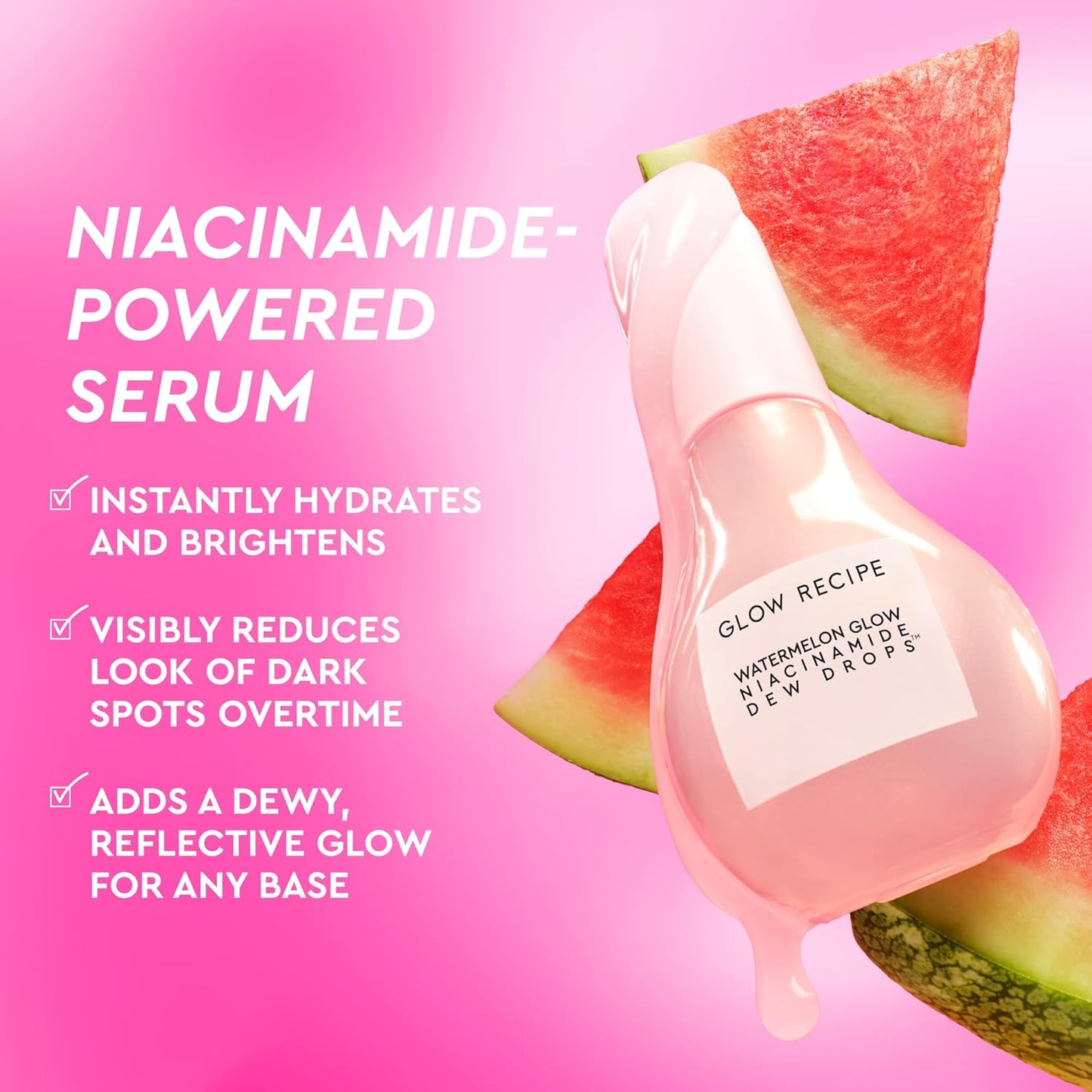 Glow Recipe Watermelon Niacinamide Dew Drops - Brightening, Plumping Hydrating Face Serum, Makeup Primer + Liquid Highlighter with Hyaluronic Acid - Dewy & Glowing Korean Skin Care (80ml)