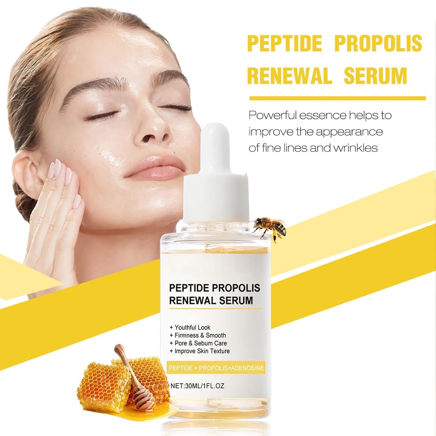Korean Peptide Propolis Renewal Serum, Hydration & Wrinkle Renewal Serum, Anti-Aging Face Essence with Peptide Propolis Complex, for All Skin Types (Y)