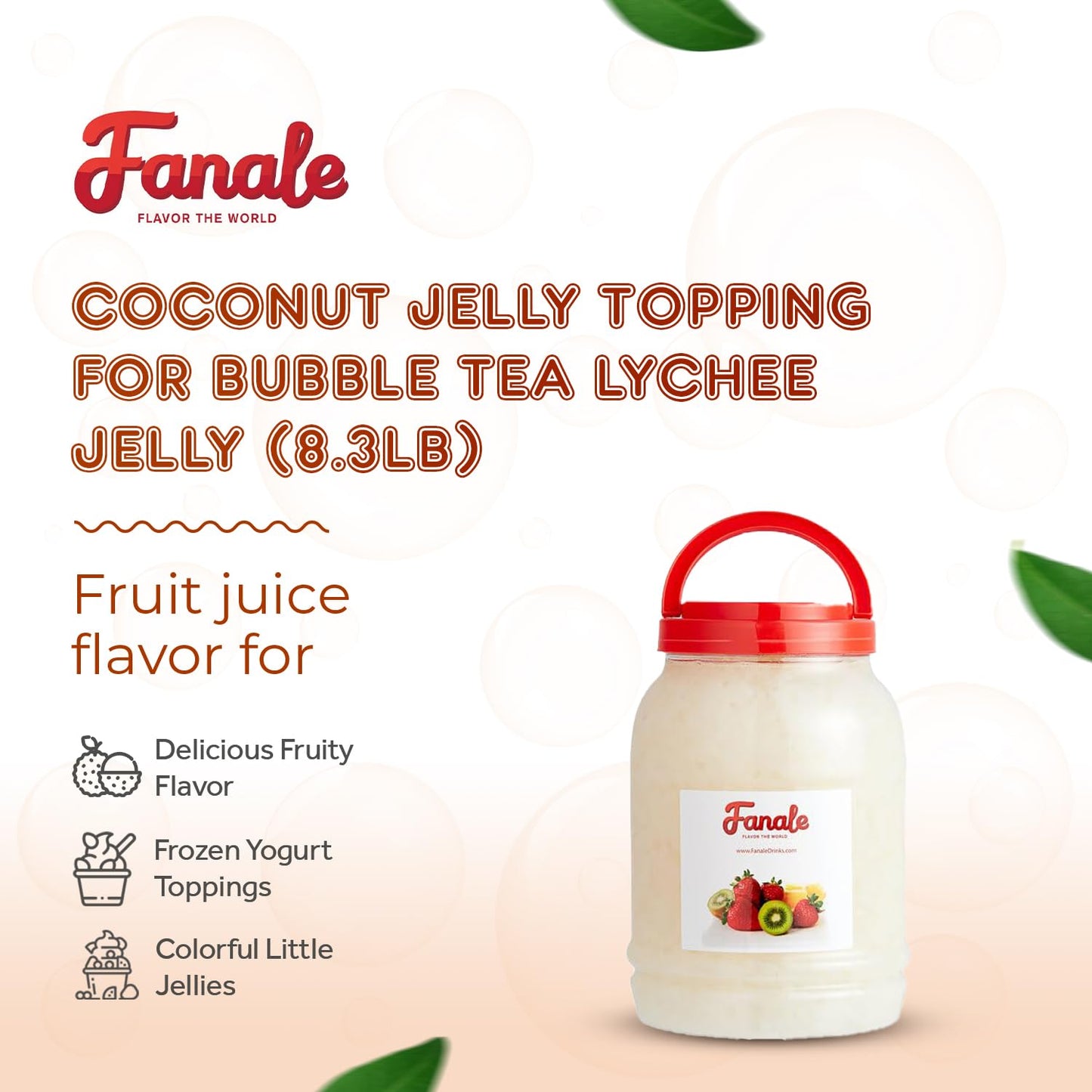 Fanale Coconut Jelly Topping nata de coco for Bubble Tea 8.3 lb | Lychee Jelly | for Boba Tea, Smoothies, Slushes, Desserts | 8.3 pound (Pack of 4) | JEL005-CS