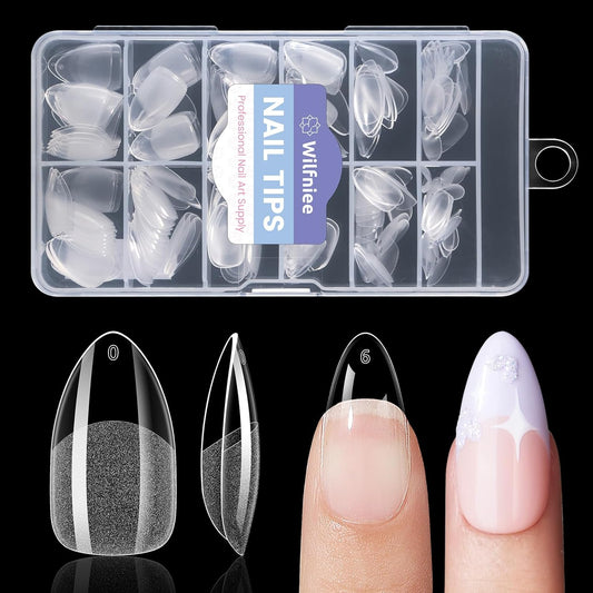Medium Almond Nail Tips: 240PCS Soft Gel Clear Almond Pre-Shaped Nails Tips, 12 Sizes Full Cover Fake Press on Nails for Acrylic Nail Tip Home DIY Salon Nails