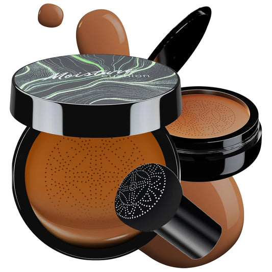 Mushroom Head Air Cushion CC Cream - BB Cream Foundation Makeup Moisturizing Concealer Long-Lasting, Cushion Foundation Full Coverage Self Adjusting for Mature Skin & All Skin Types (Deep) | alldaygood beauty