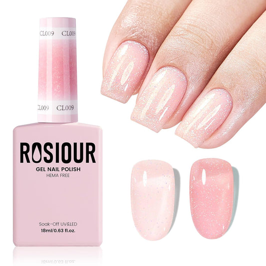 TPO and HEMA Free Milky Pink Gel Nail Polish - 18 ML Glitter Nude Pink Shimmer Nail Polish Gel for Girls Gift, Long Lasting Iridescent Color Soak Off Cured for Home Nail Art Salon | alldaygood beauty