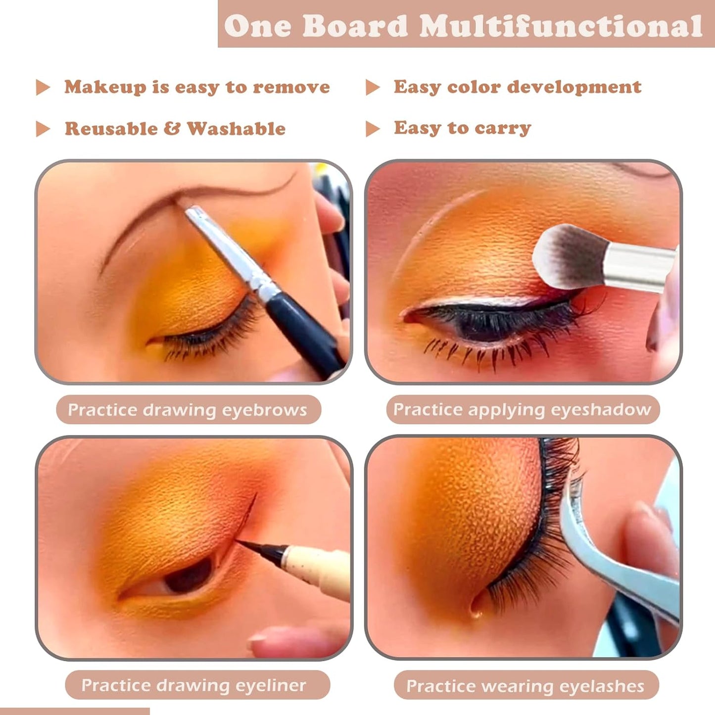 Silicone Makeup Mannequin Face, Makeup Practice Face Board for Makeup Artist Supplies, Mannequin Face for Makeup Practice with Makeup Brushes Rhinestones Sticker(Black)