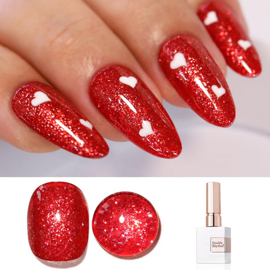 Double Rhythm Glitter Gel Polish Deep Red 15ML Shimmer Reflective Color for Nail Art Salon DIY at Home 0.5Oz (Dark Red-B1127) | alldaygood beauty